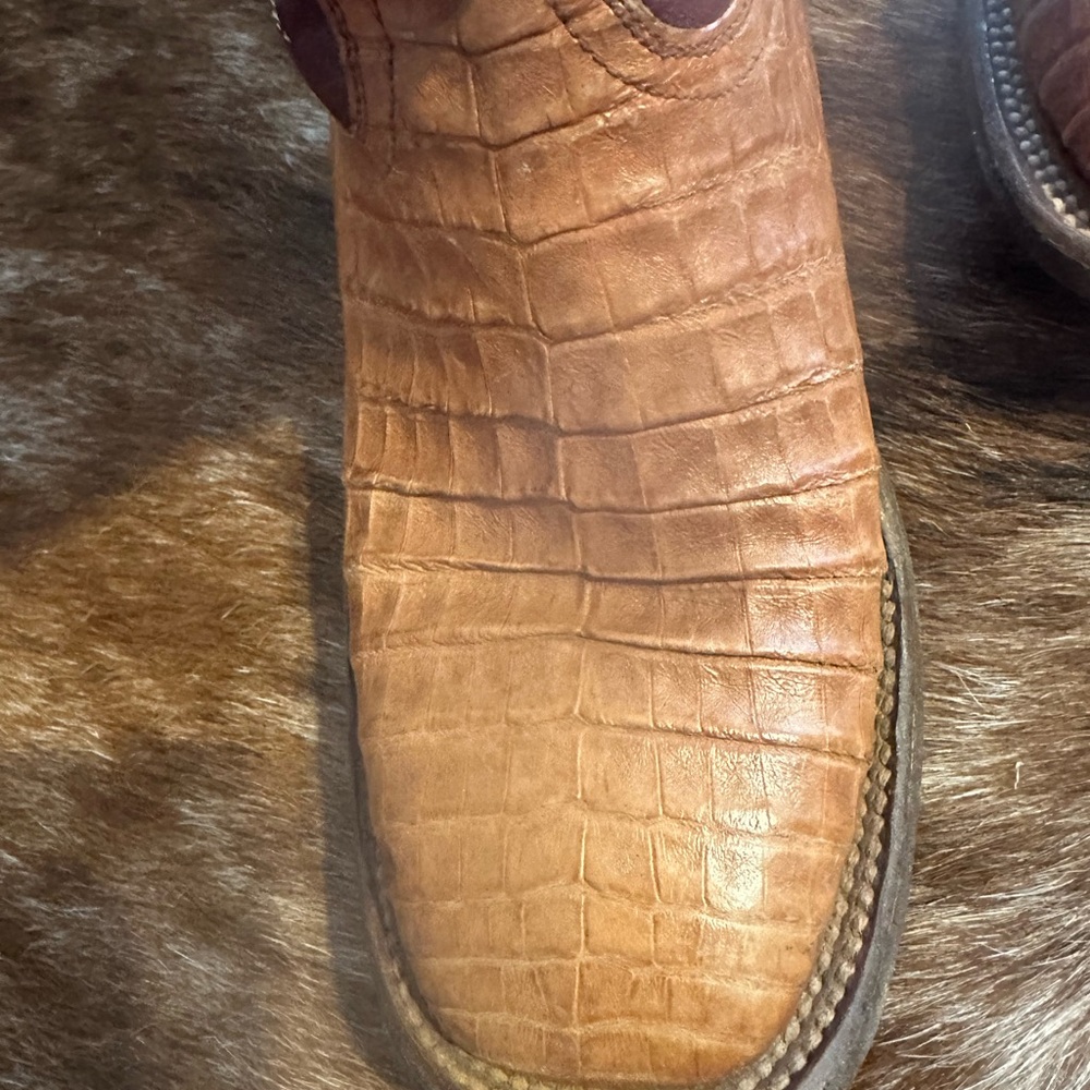 Lucchese Tan/Burgundy Caiman (Croc) Women’s Cowboy Boots - Picture 6 of 10